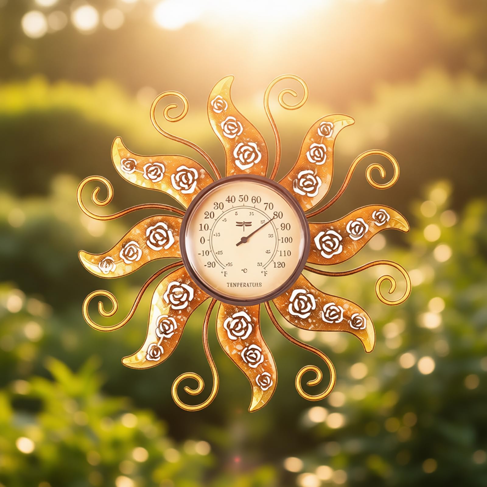 Misuratore di temperatura da parete decorativo con motivo solare e schermo trasparente da 11,2 pollici per esterni
