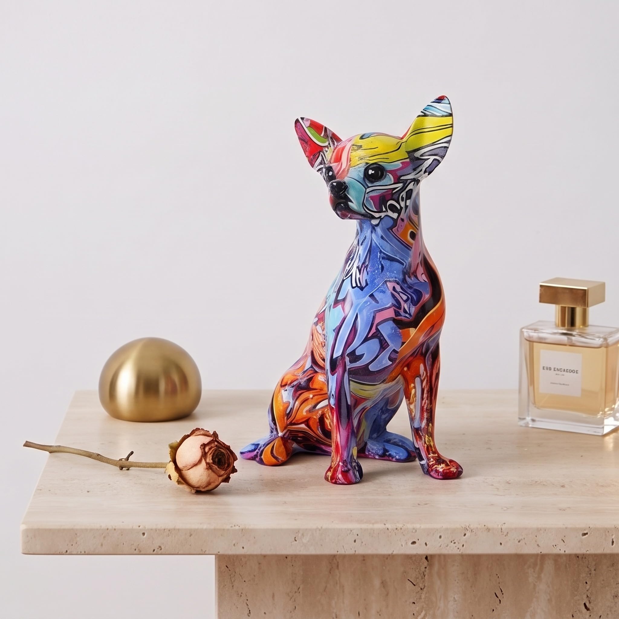 suruim Simple Couleur Créative Bouledogue Chihuahua Chien Statue Salon Ornements Maison Entrée Cave À Vin Bureau Décors Résine Artisanat