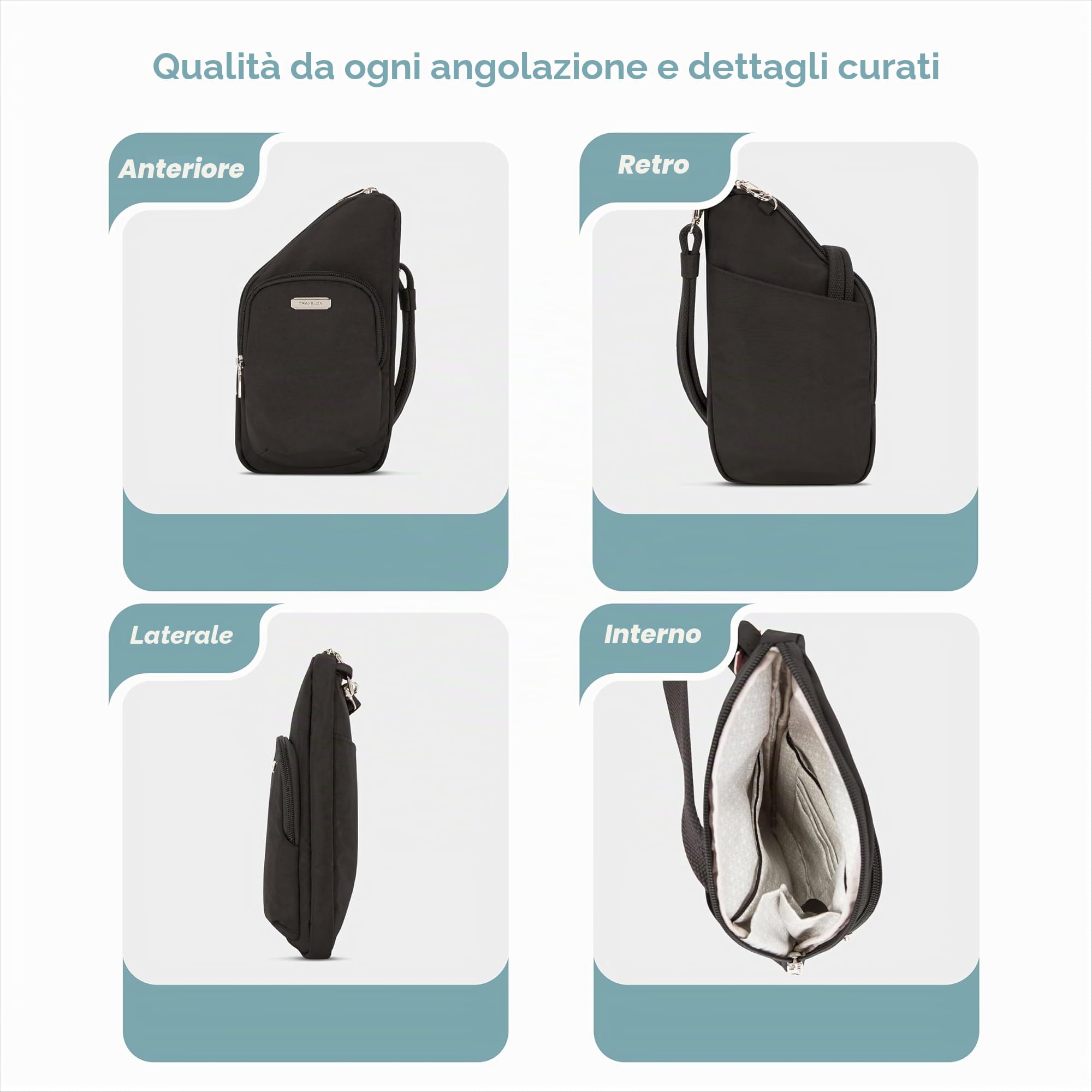 Travelon Borsa a tracolla compatta unisex antifurto Essentials