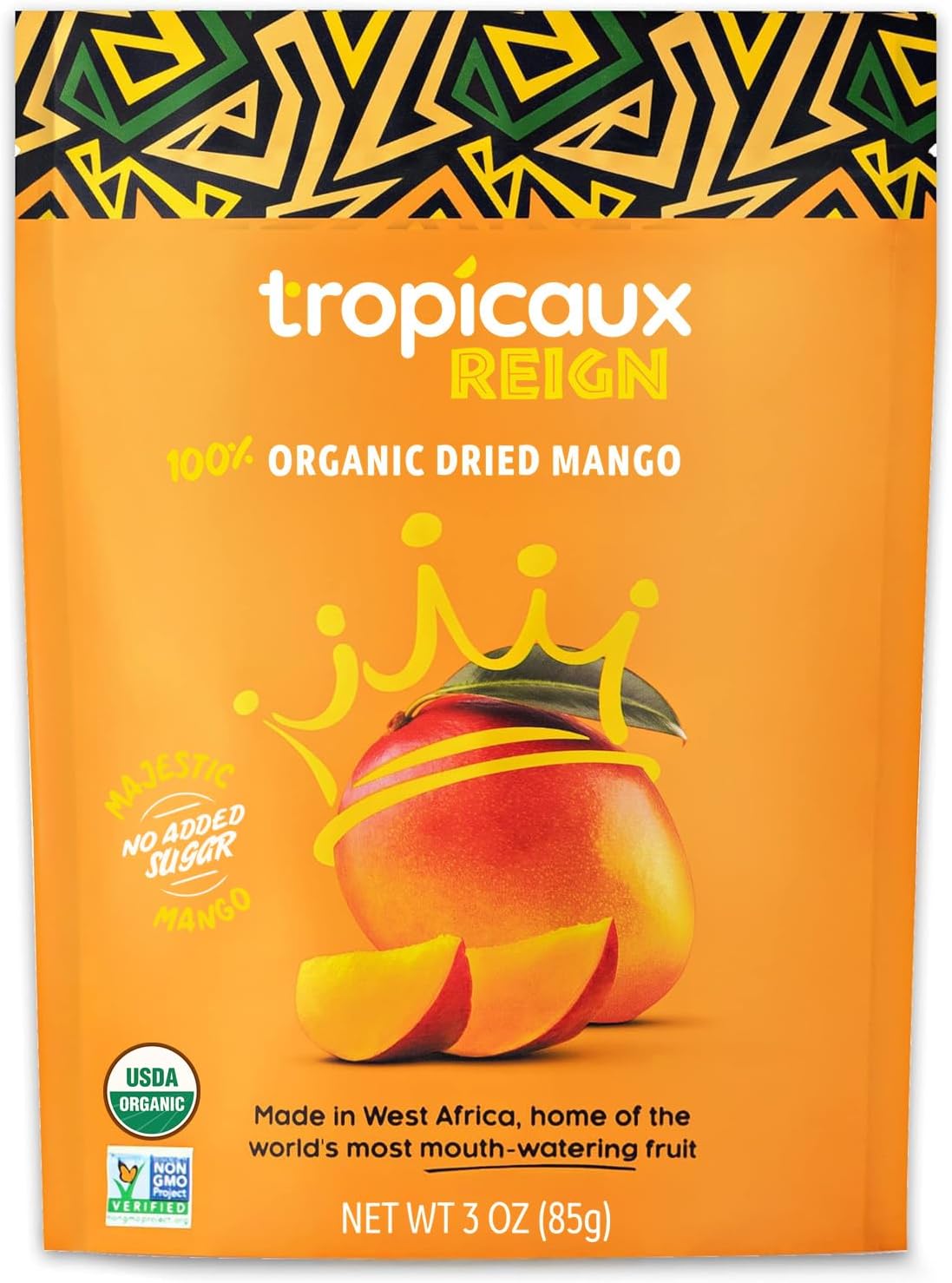 Organic Dried Mango No Sugar Added, 3oz, Pack of 2 - Mouth-Watering Dried Mangoes with No Preservatives/Chemicals - Perfect Non-GMO Snack for Kids & Adults By Tropicaux Reign