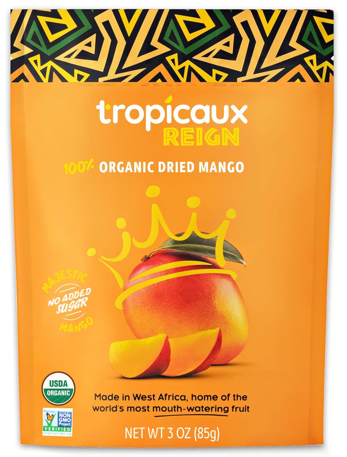 Organic Dried Mango No Sugar Added, 3oz, Pack of 2 - Mouth-Watering Dried Mangoes with No Preservatives/Chemicals - Perfect Non-GMO Snack for Kids & Adults By Tropicaux Reign