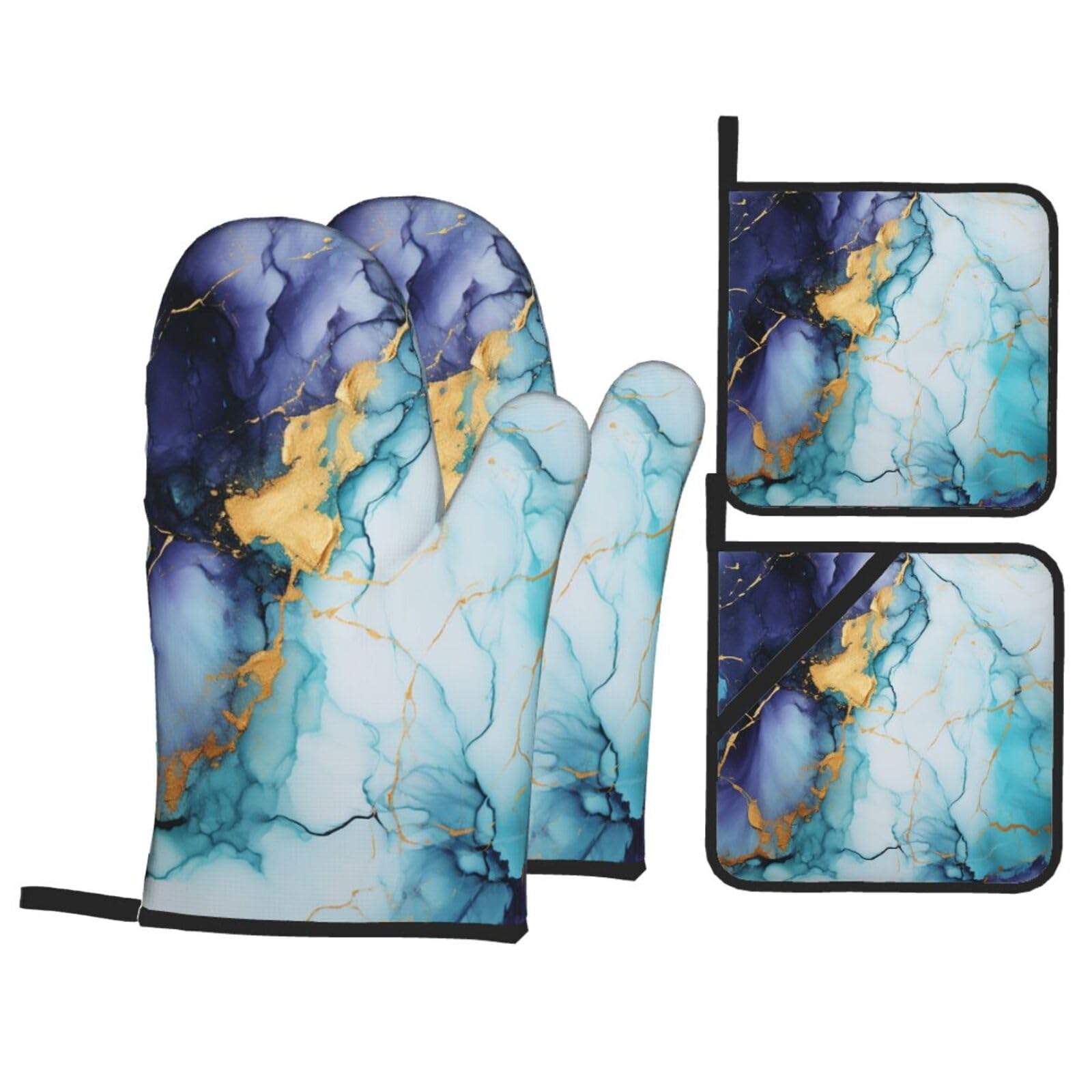 Gants de cuisine antidérapants lot de 4 avec maniques imperméables marbrées