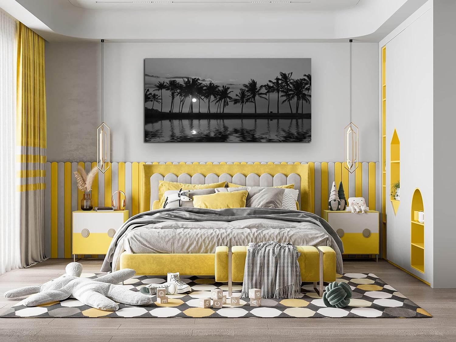 Black and White Hawaii Palm Trees Wall Art-Landscape Canvas Artwork Print Framed for Bathroom Office Home Decor-24 x48 - Image 9