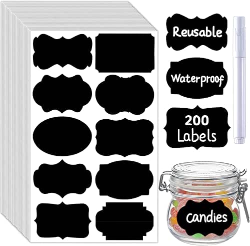 200 Pcs Chalkboard Labels,Reusable Labels with 1 Liquid Chalk Markers