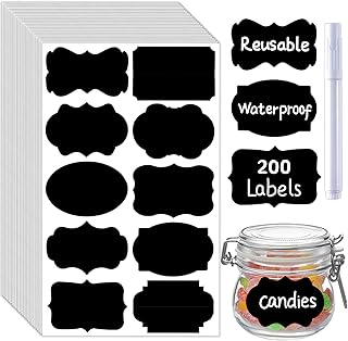 200 Pcs Chalkboard Labels,Reusable Labels with 1 Liquid Chalk Markers Removable Labels,Suitable for Mason Jars Storage Boxes Food Containers Storage Jars Kitchen Food Spice Storage(Black)