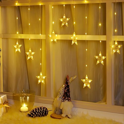 Marchpower Luces de cortina de 5 estrellas que funcionan con pilas, luces de ventana de estrella de Navidad multicolor blanco cálido con