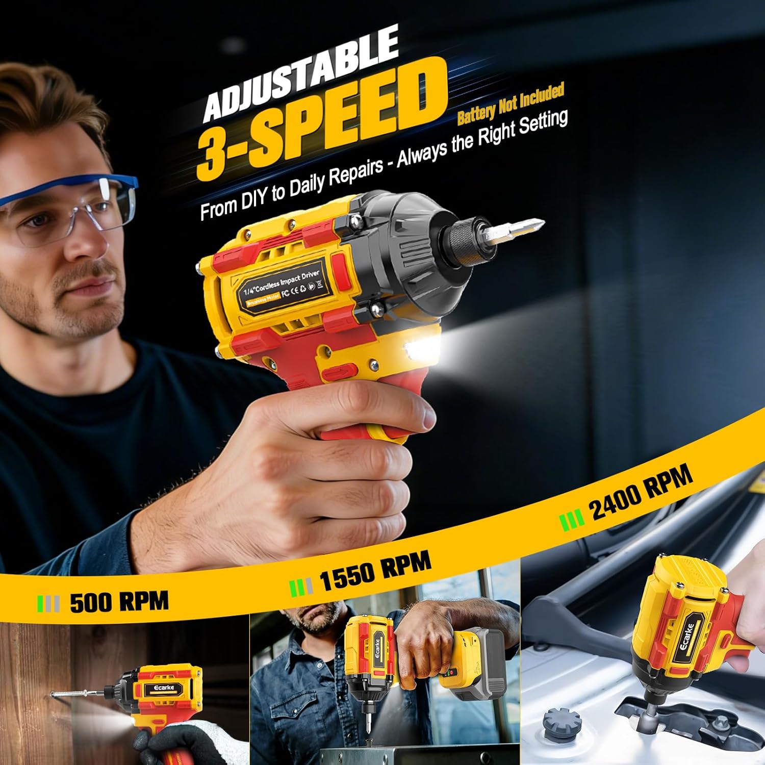 Ecarke Cordless Drill Driver Impact Driver Compatible with DeWalt 20V Battery (Bare Only), Brushless Power Tool Combo Kits, 3/8'' Drill 2800 In-lbs & 1/4'' Driver 440 In-lbs for Home DIY, Woodworking