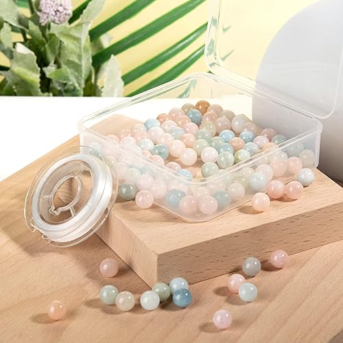 Miniatura 5 de BEEFLYING 100 cuentas redondas de morganita natural de 0.315 pulgadas con hilo de cristal elástico para kits de fabricación de joyas, collares,