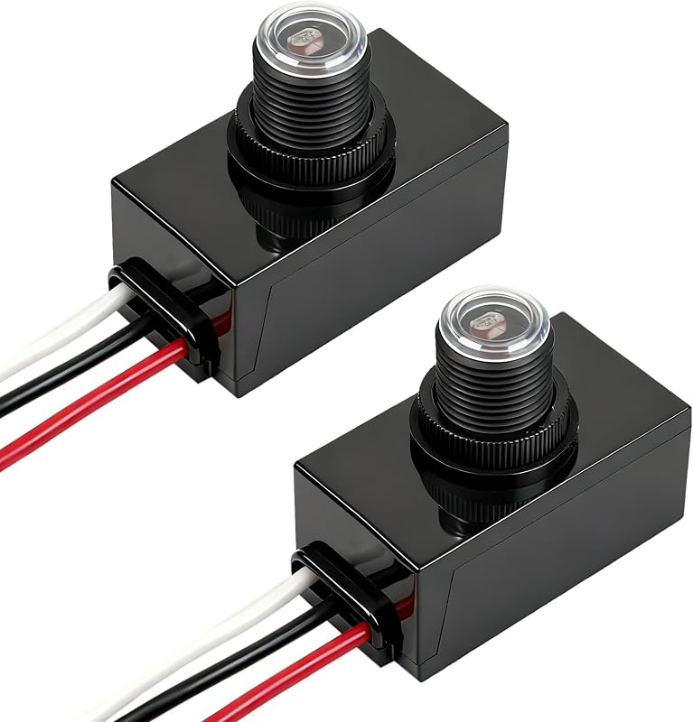 SSGP 2Pack Dusk to Dawn Photocell Light Sensor, Black Outdoor Lighting Control Switch with Wired Connection