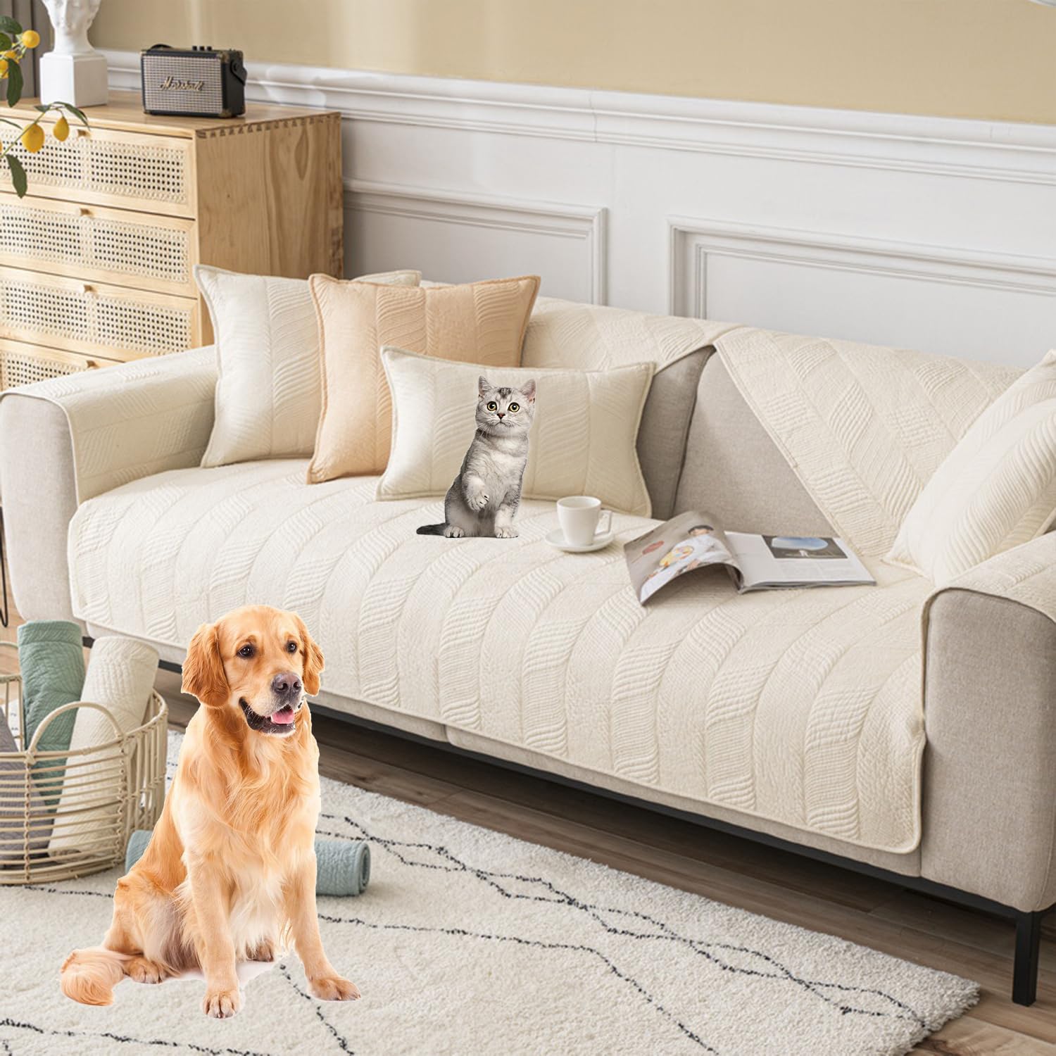 Housse de canapé sectionnel antidérapante en coton doux lavable beige 110 x 240 cm