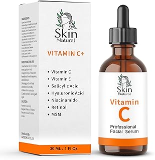 Skin Natural's Vitamin C Facial Serum - Anti-Aging, Brightening & Hydrating - Hyaluronic Acid, Retinol & Vit E - Fades Dark Spots - for All Skin Types, 1 fl Oz (1 Fl Oz)
