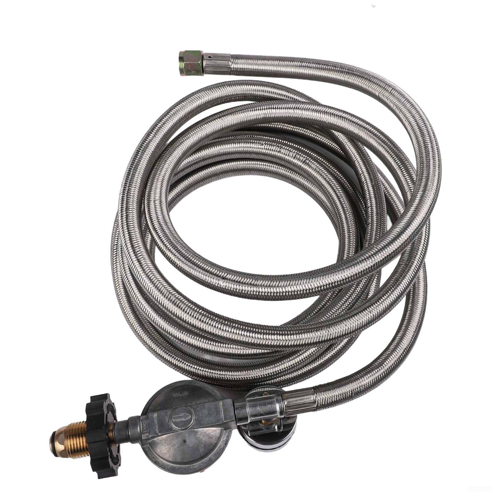 Regulador de propano de alta presión, con calibre 0-30 PSI, para, para tanque QCC1, manguera de acero inoxidable, para cocinar al aire libre, horno freidora de pavo, 5 pies (12 pies)