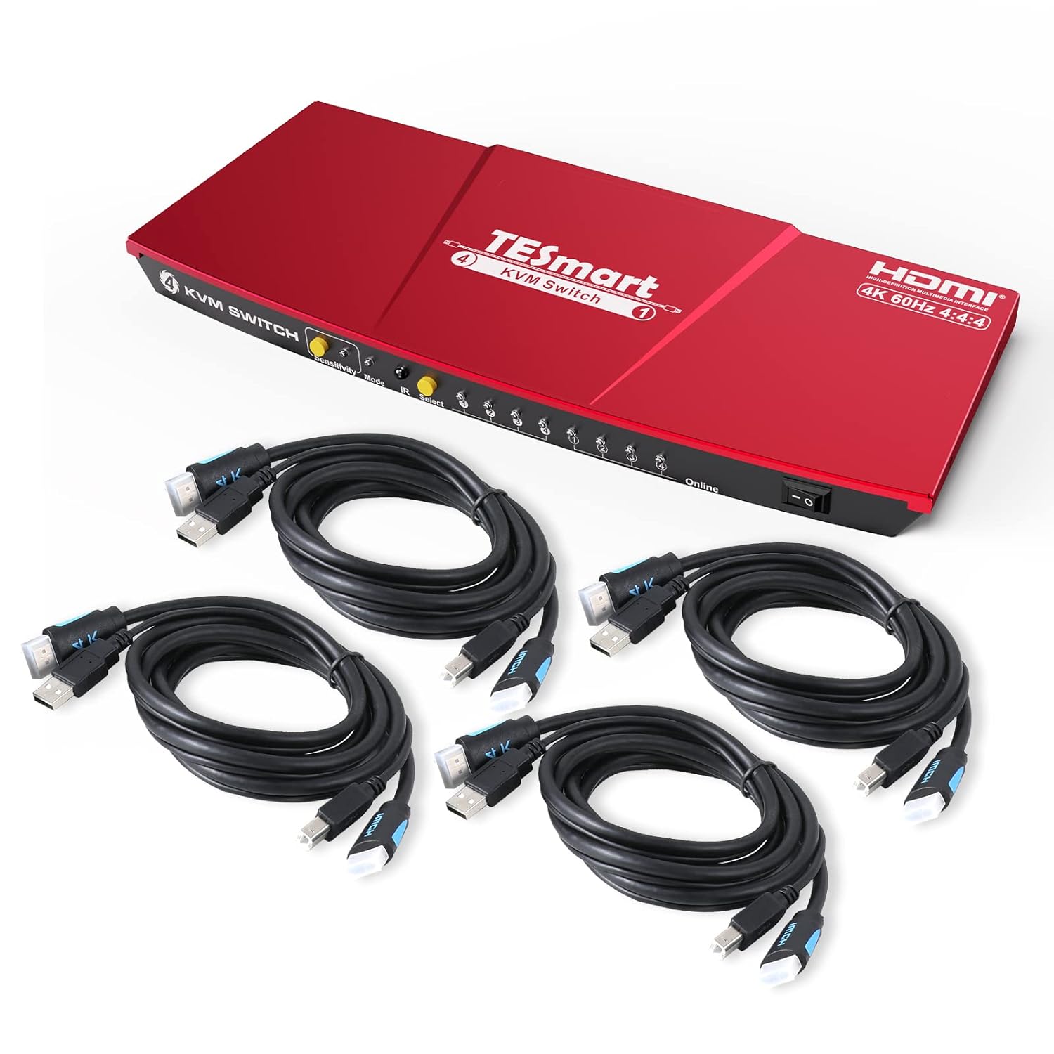 TESmart HDMI KVM Switch 4 Port, Support 4K 60Hz UHD, EDID, Hotkey, Button Switching, Audio, USB