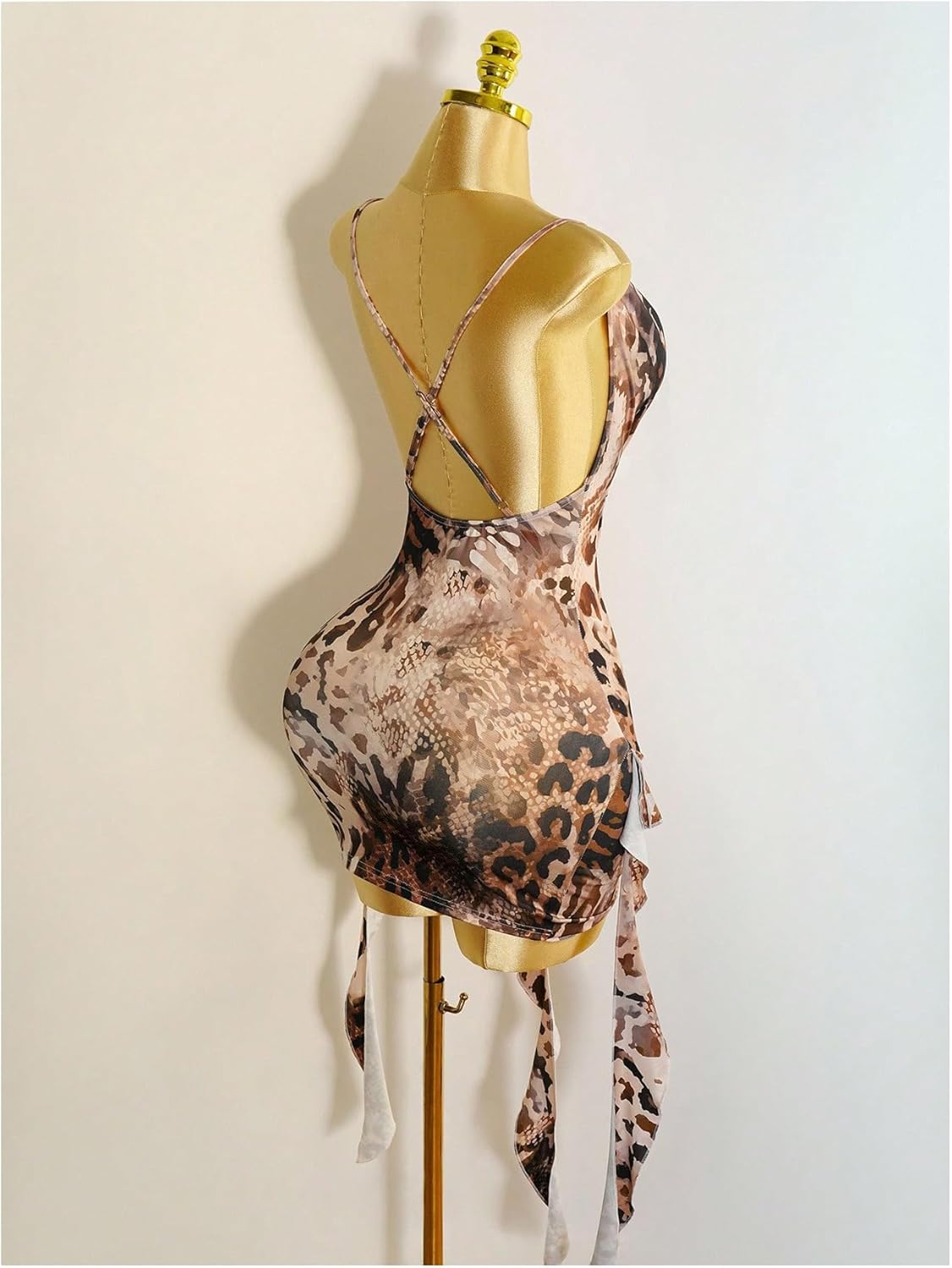 MakeMeChic Women's Cheetah Print Mini Dress Party Sleeveless Bodycon Draped Grunge Y2K Short Dresses - Image 4