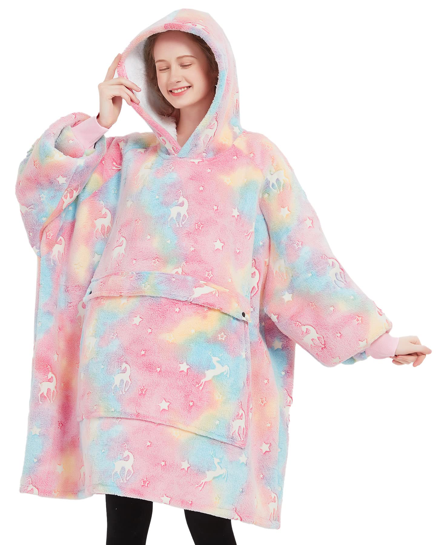 KFUBUO Wearable Blanket Hoodie for Adults With Pocket Glow in the Dark