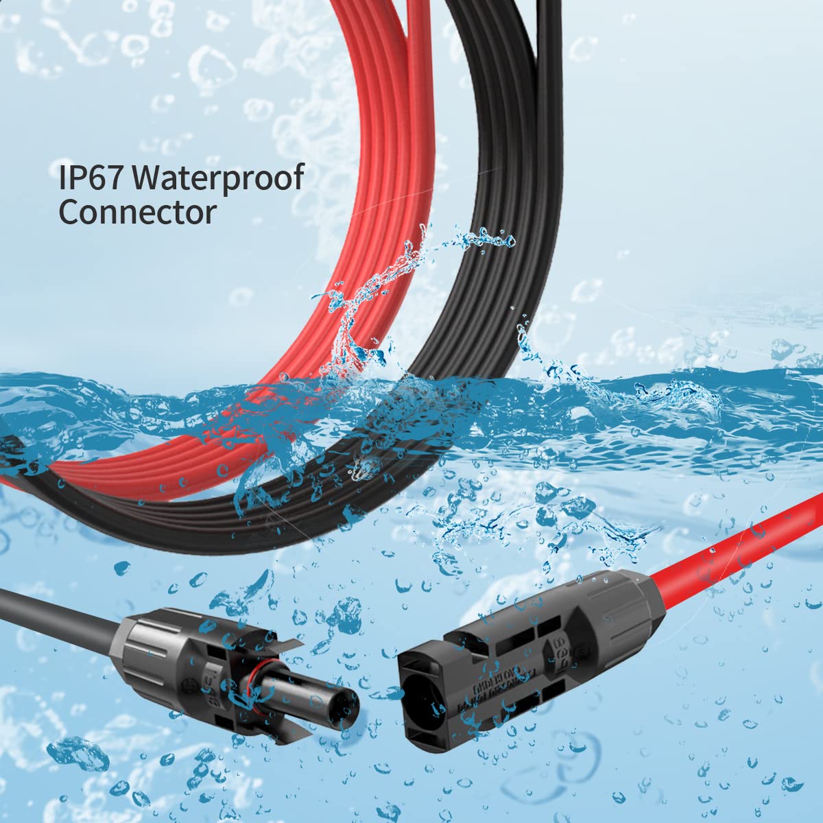 ELFCULB Cavo di prolunga per pannello solare – 1 paio di cavi di prolunga per pannelli solari, 1 paio, 12 AWG, 3 m, nero e rosso, cavo fotovoltaico con connettori maschio/femmina