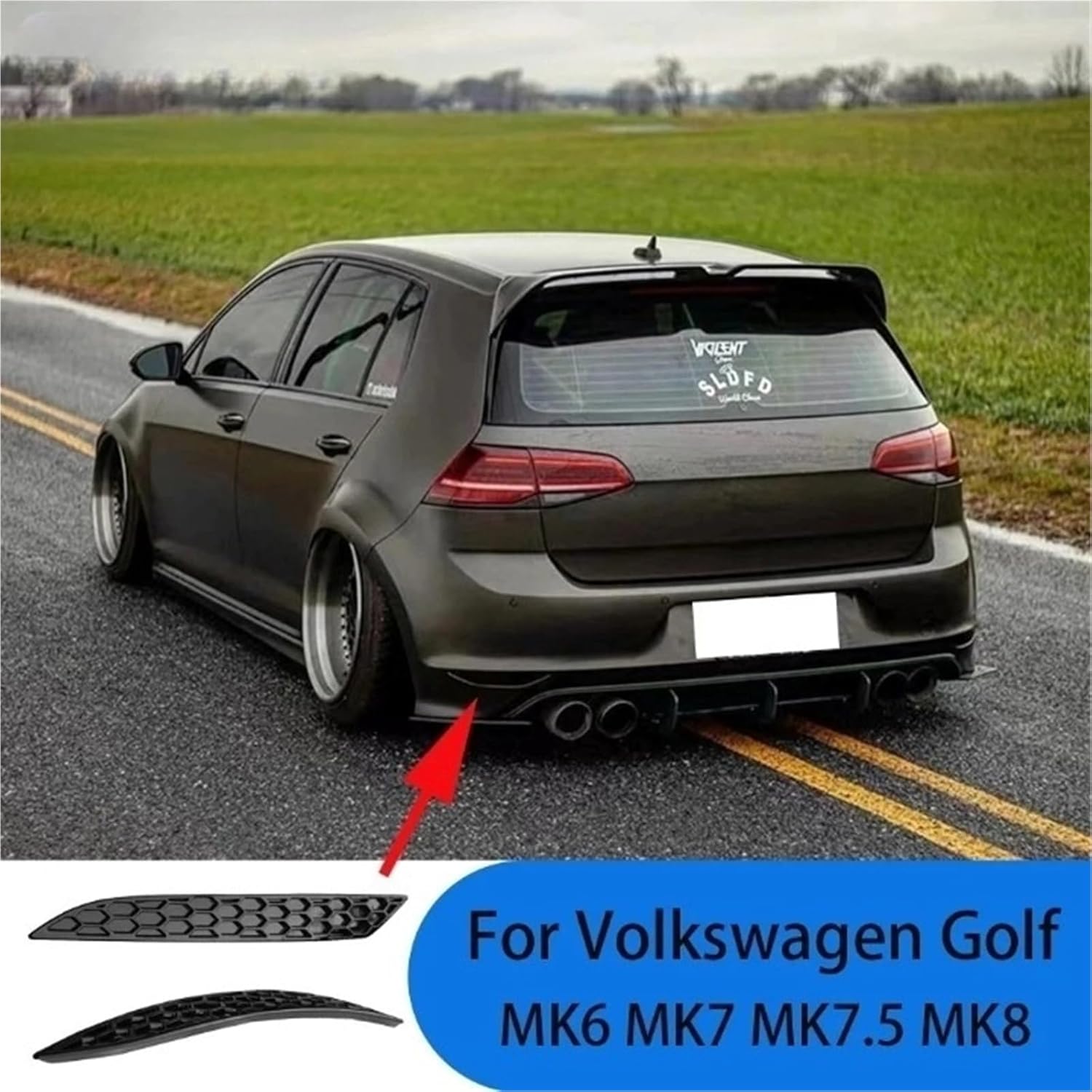 Glossy Black Rear Bumper Reflector Honeycomb Double-Sided Tape Mounting，Compatible For VW Golf 6/7/7.5/8 GTI R Standard 2009-2023(A MK6 GTI)