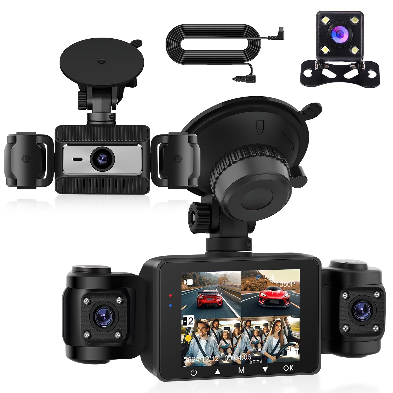 CAMECHO Dashcam Voiture Avant Arrière 1080P, Caméra Embarquée Voiture avec Carte SD 64Go Gratuite, Caméra de Voiture WiF, Super Vision Nocturne, Mode Parking 24H