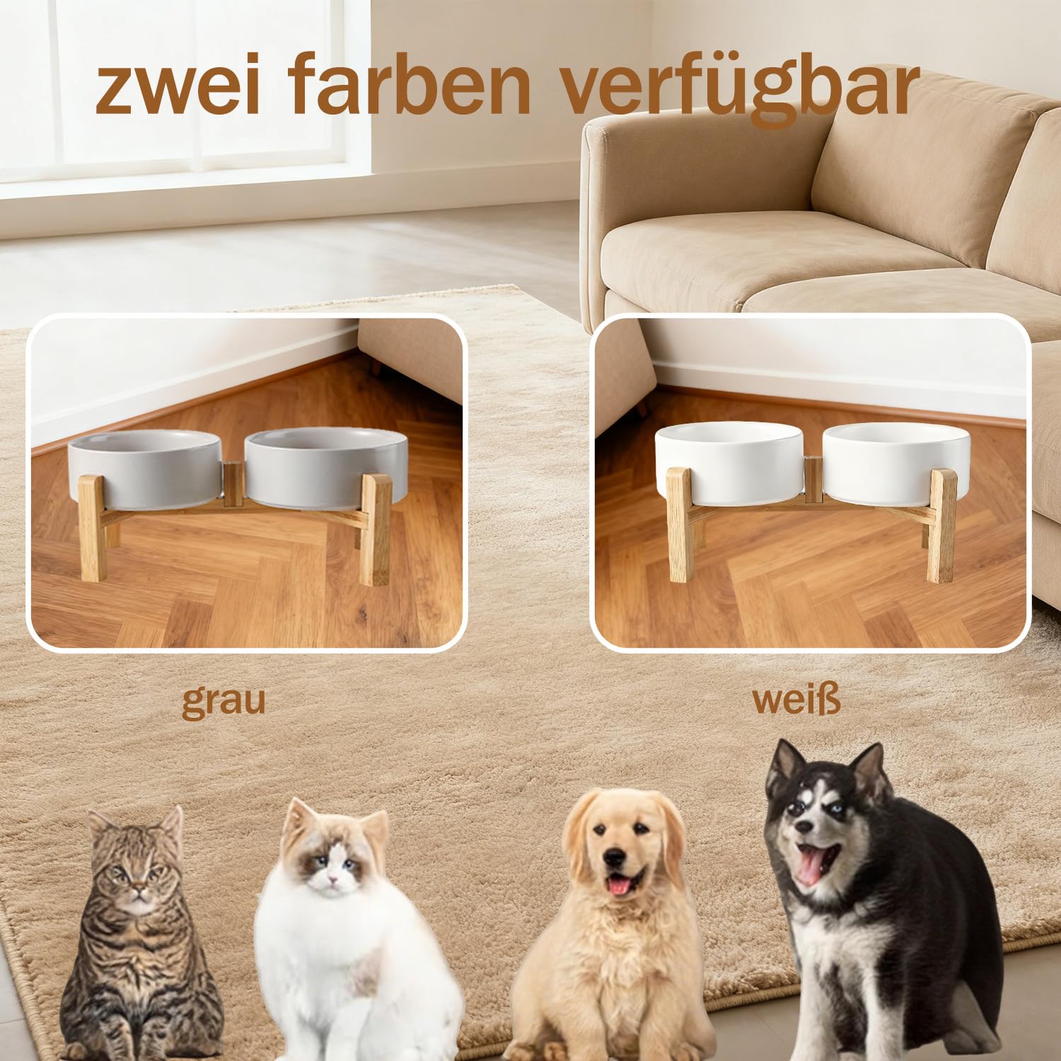 2 x 850ml Hundenapf Erhöht, Hundenapf Keramik mit 15,5 cm Ständer,Futternapf Hund Erhöht für Kleine Bis Mittlere Hunde,Doppelt Fressnapf Hund,Hunde Napfset für Futter und Wasser (Weiß)