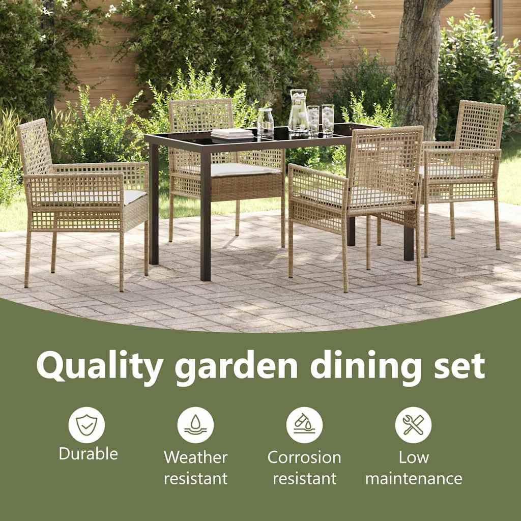 vidaXL Set da Pranzo per Giardino con Cuscino 5 PCS Beige polyrattan, Giardino e terrazza, arredo Moderno per Esterni, Set per Pranzo all'aperto, Zona Relax Resistente