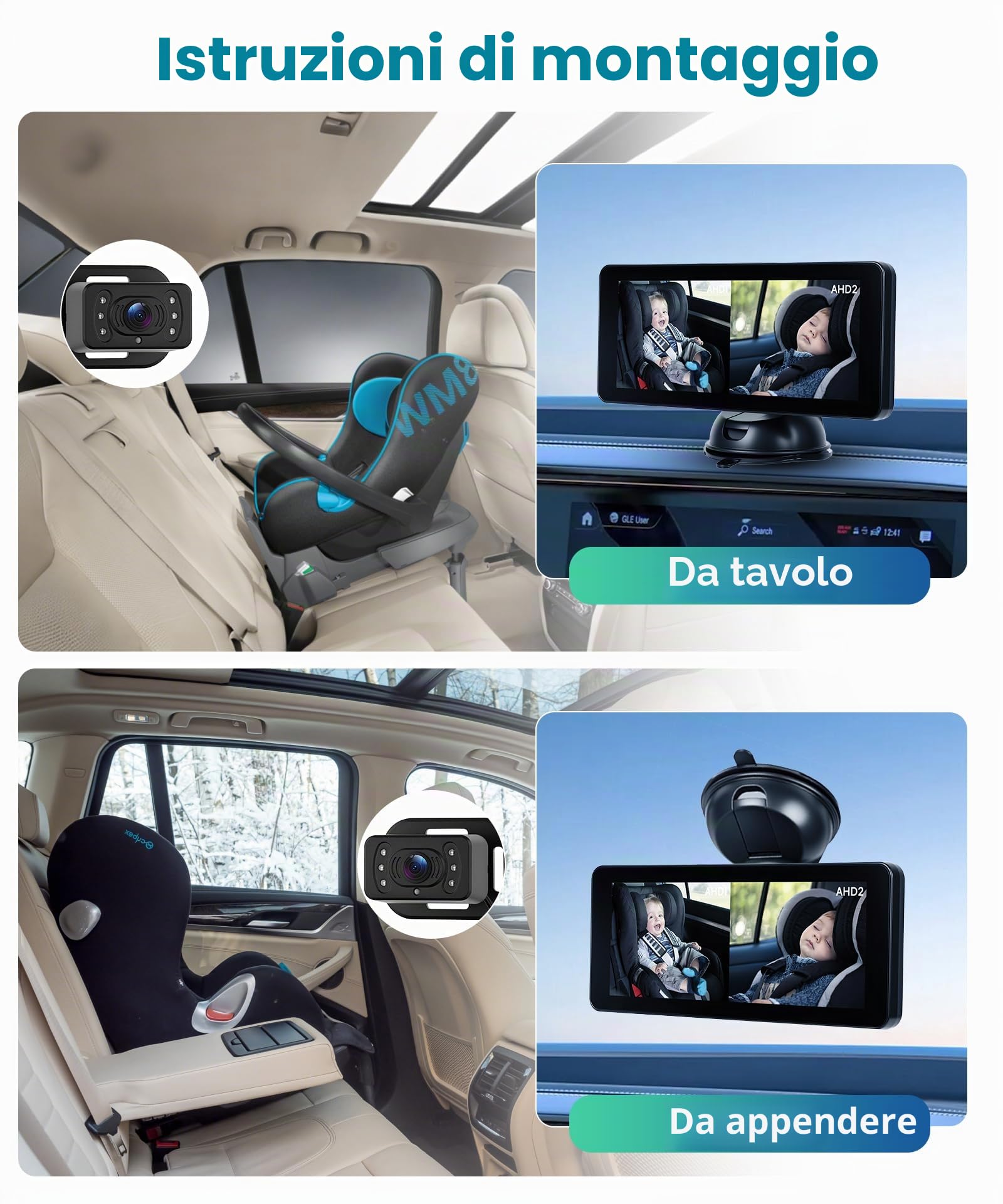 Hodozzy Baby Monitor in Auto con Telecamera 720P, Schermo IPS da 6,86 Pollici, Specchio per Seggiolino Auto per Bambini per Guardare Bambini, Animali Domestici, Visione Votturna