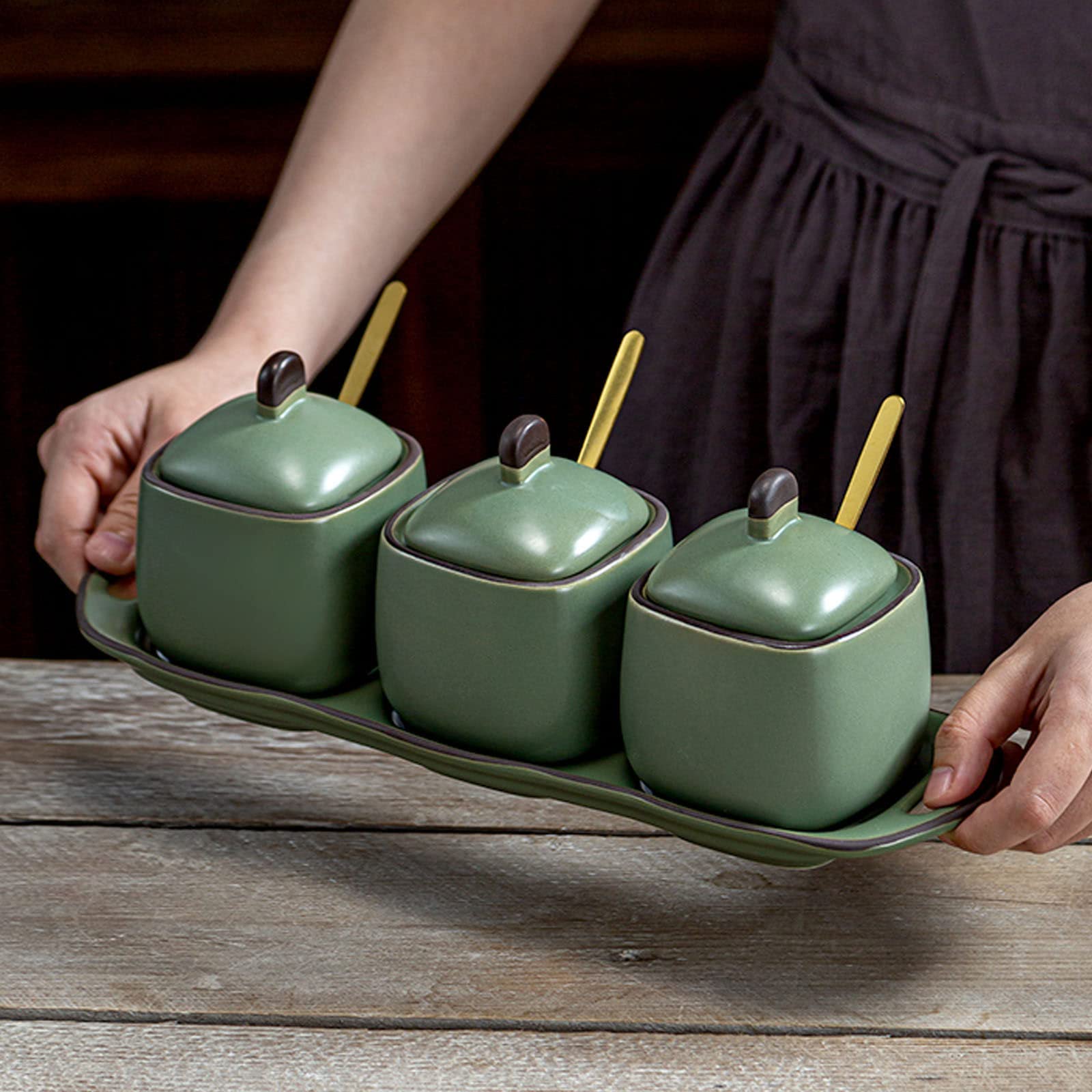 Recipientes de cerámica para condimentos, Azucarero japonés con Tapa y Cuchara, azucarero