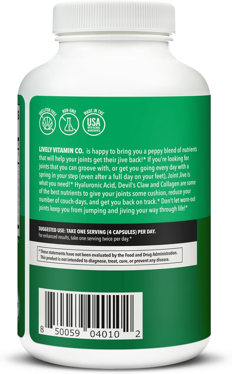 LIVELY VITAMIN CO. Joint Jive - Lubricate Joints (Knee, Ankle, Neck, Shoulder, Back) - Collagen - Glucosamine - MSM - Quercetin - Chondroitin - Devils Claw - Shellfish-Free Formula - 240 Count