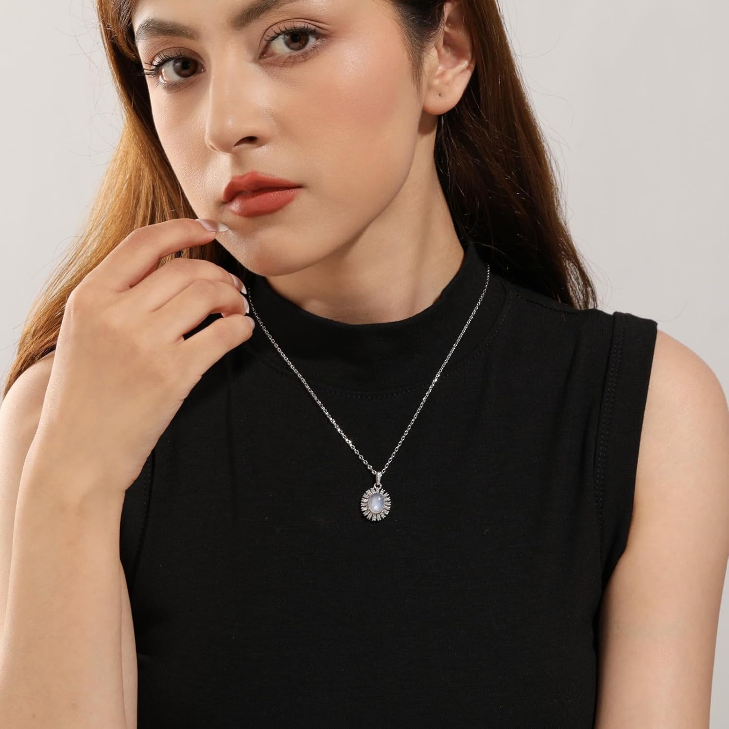 925 Sterling Silver Natural Moonstone Necklace for Women,Real Rainbow Moonstone Pendant Jewelry Gift - Image 5