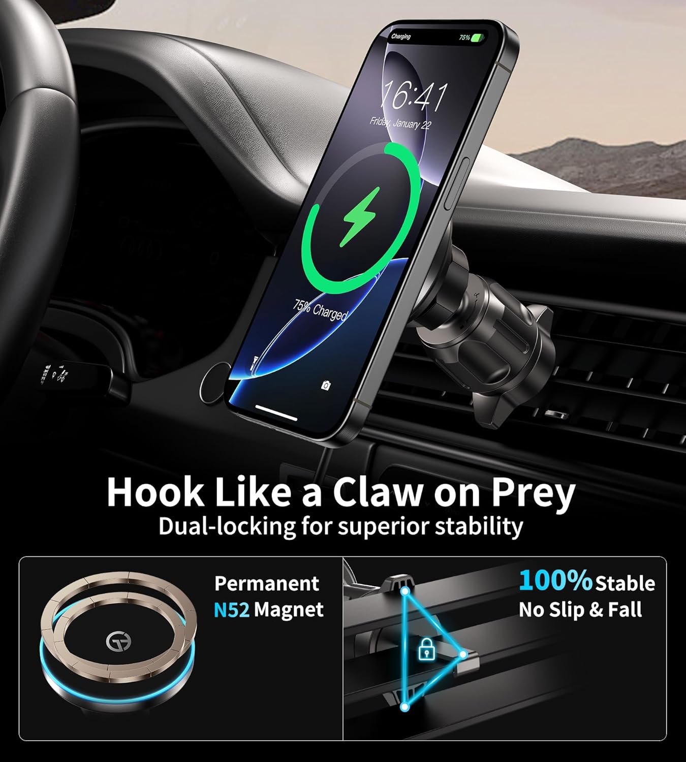 for Mag-Safe Car Mount Charger Dash Vent Windshield Wireless Car Charger with LED Light, Strong Magnetic Phone Holder for Car for iPhone 17 16 15 14 13 12 Series(Cyan) - Image 7