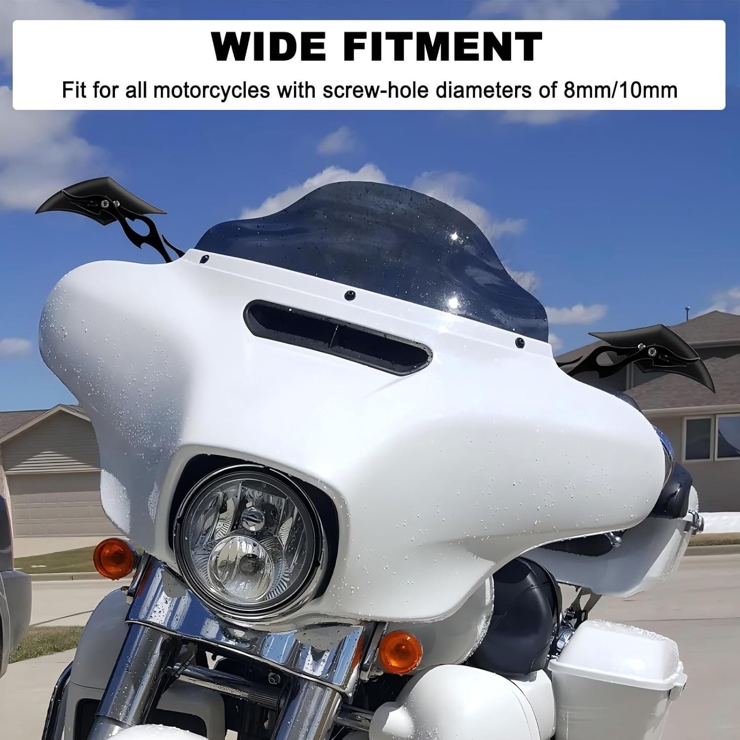 Motorcycle Mirrors Black Diamond Rearview Side Mirror Blue Lens 8MM 10MM 360 Degree Universal Replacement for Harley Softail Dyna Sportster Street Bike Scooter Chopper Cruiser