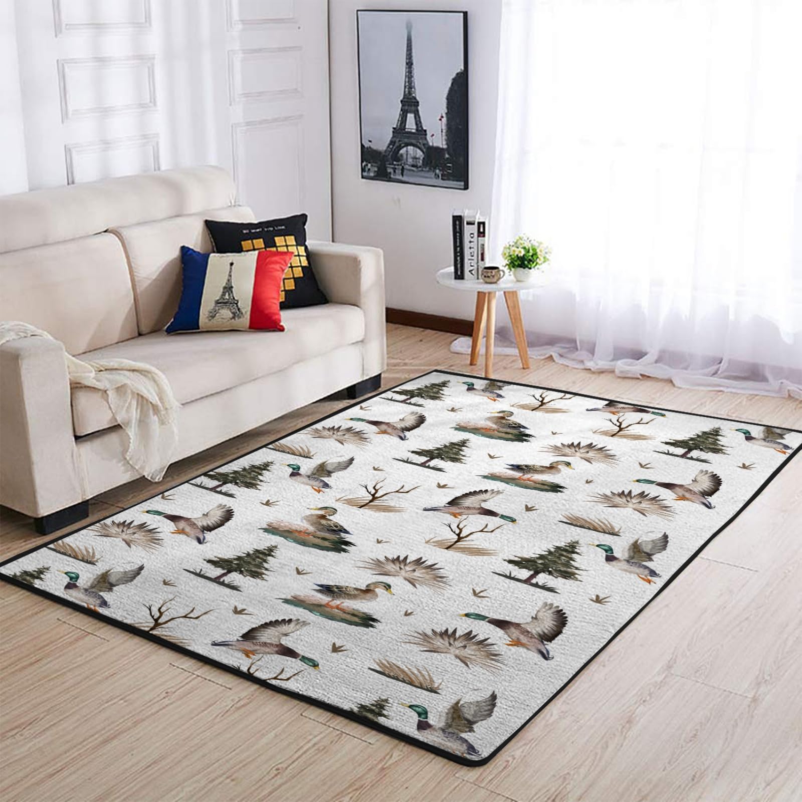 Mallard Duck Trees Throw Rugs Duck Hunting Area Rugs Wild Animal Floor Carpet Bath Mat for Kids Nursery Bedroom Kitchen Living Room Bathroom Laundry