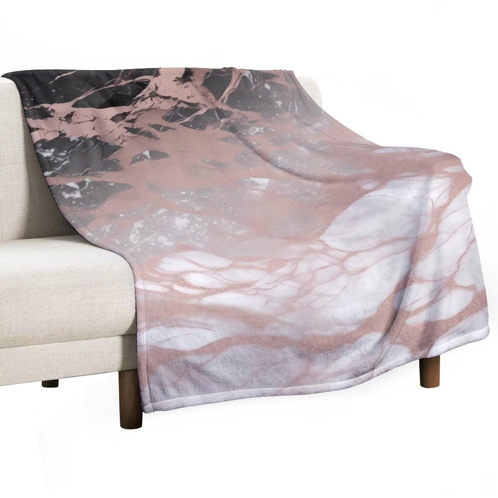 Couverture flanelle avec peluche style marbre or rose premium