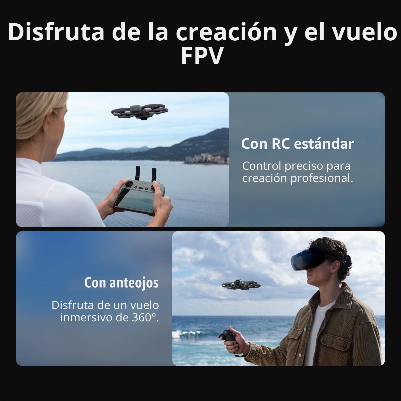 Pack DJI Avata 360 Vuela Más (RC 2) con Bundle, dron 360° con imagen 360° de 1 pulgada 8K para FPV y filmación aérea, Incluye RC 2 y tres baterías, dron con cámara de hélices (Multiple Accessory)