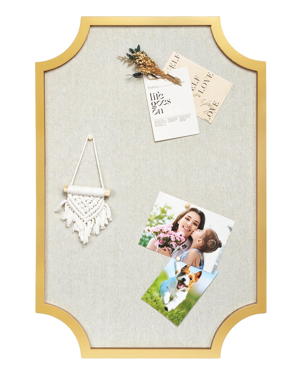 large linen bulletin board, 20"x30" pin board for walls, fabric bulletin board for home kitchen office decorative-gold frame cork board(gold-5075)