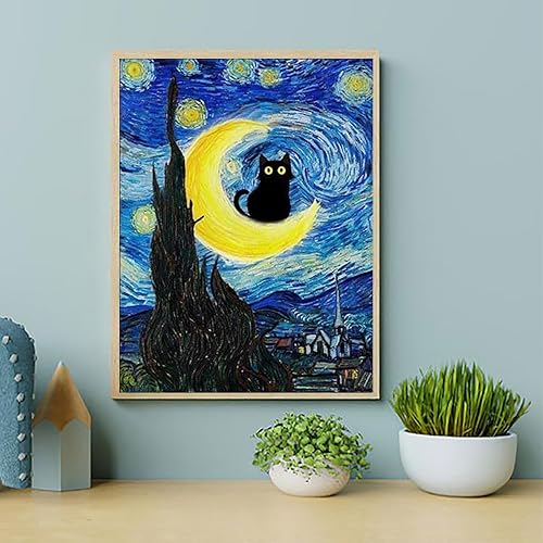 Miniatura 5 de ARPADAMO Kit de pintura por números para adultos y principiantes. Prensa digital fácil acrílico gato negro 4 piezas de pintura, kit digital de