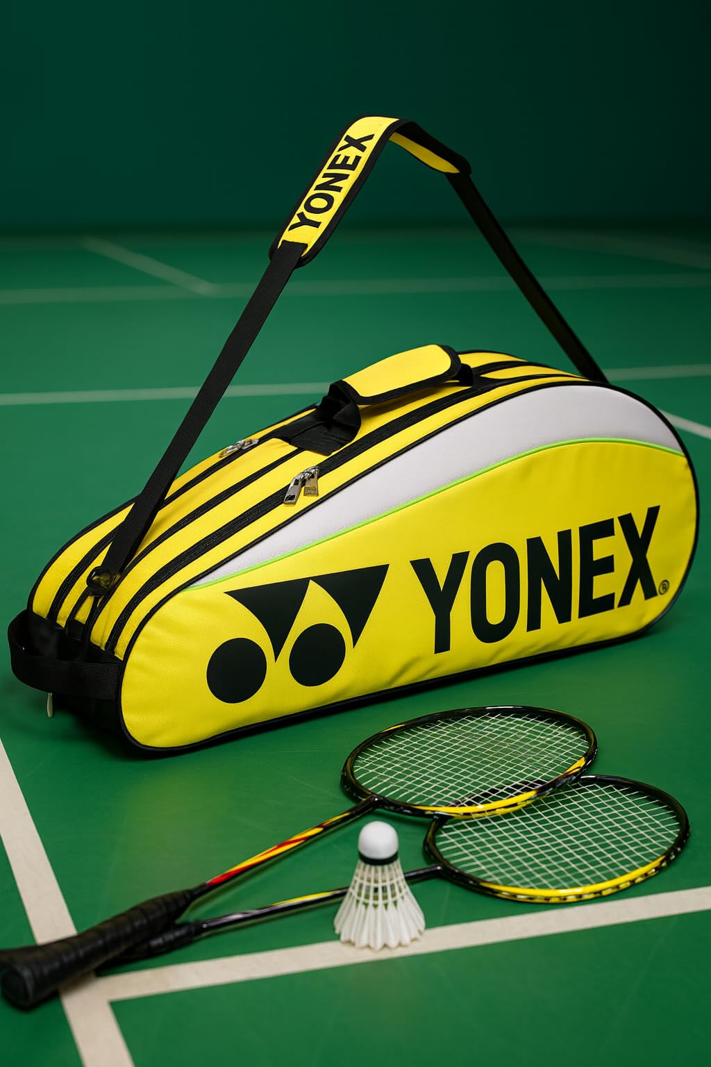 YONEX Borsa da badminton - Borsa per racchette da tennis, badminton e squash, blu, nero, rosso, giallo, rosa e verde, può contenere fino a 6 racchette + 3 tasche laterali + scomparto per scarpe