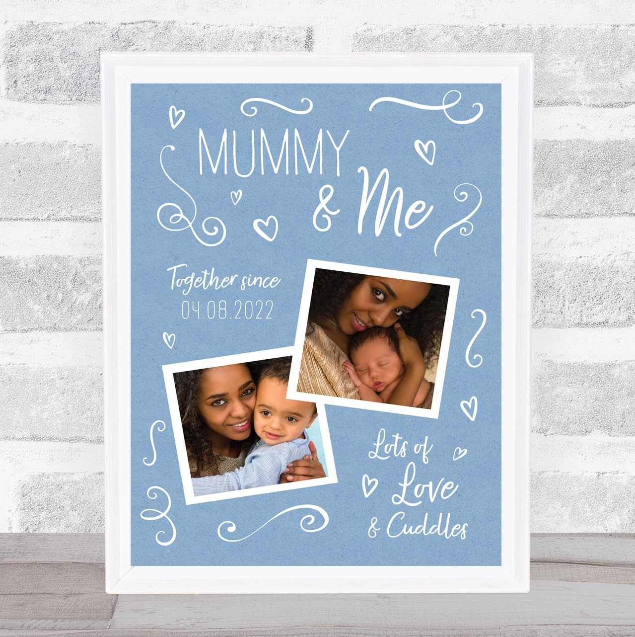 Mummy and Me Baby Photo Doodles Mother's Day Blue Birthday Gift Nursery Print