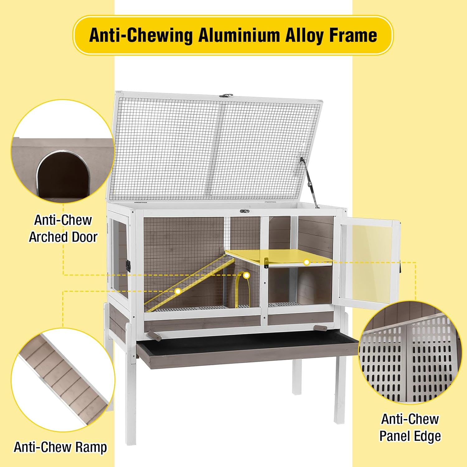 Aivituvin 2-Story Indoor Rabbit Hutch Guinea Pig Cage with Stand, Wooden Bunny Cage Small Animal Cages with Chew-Proof Ramp, Pull-Out Tray & Leakproof PVC Layer (Brown)