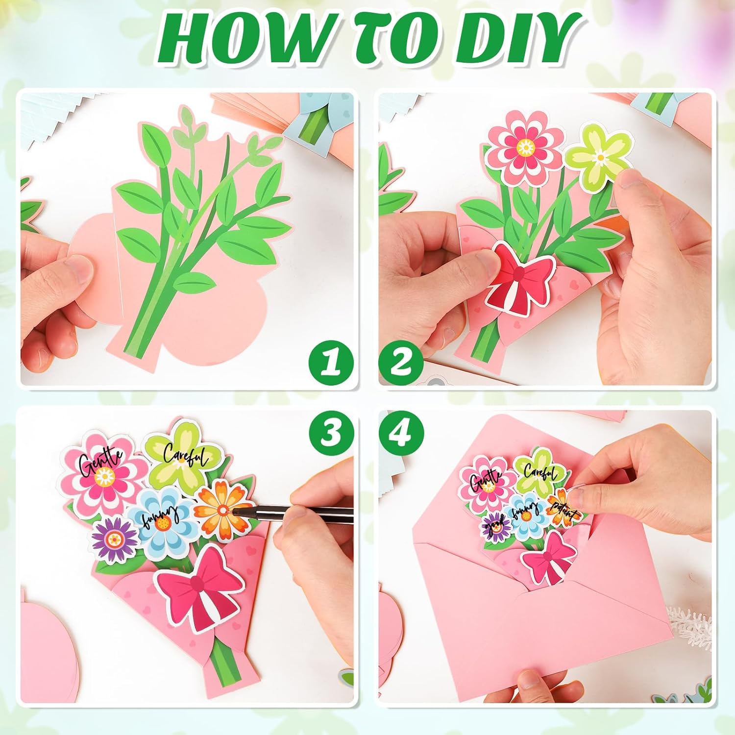 24 set Mother's Day Card Making Kits for Kids, Mother's Day Flower DIY Greeting Card with Envelopes,Bulk Mothers Day Handmade Crafts for Classroom.(Bouquet 24)