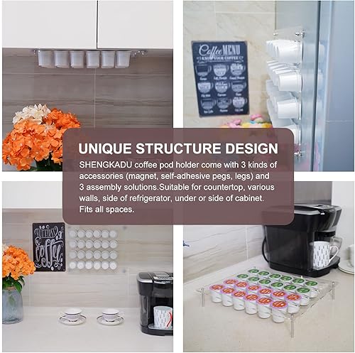 Miniatura 3 de SHENGKADU Organizador de cápsulas de café de montaje en pared compatible con cápsulas de 24 K, encimera funcional en el cajón y adhesivo de montaje