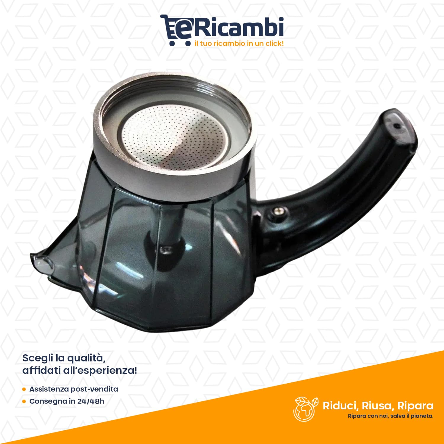 eRicambi, Caraffa Serbatoio Completo per 4 Tazze Compatibile Con Macchina da caffè DeLonghi serie ALICIA, modelli EMK4, EMKE42, EMKE42.R – Ricambio originale di alta qualità