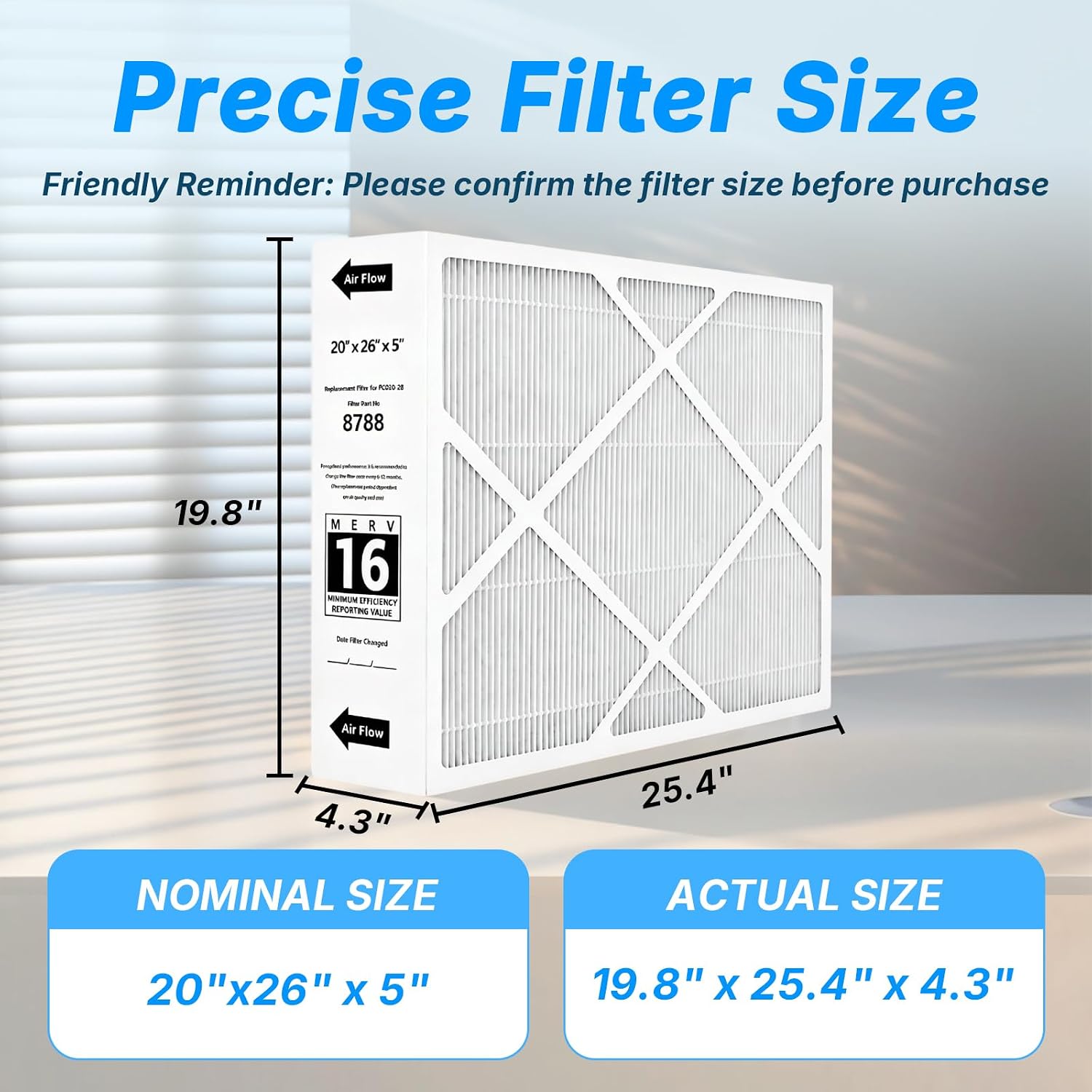 2 Pack 20x26x5 MERV 16 Air Filter for Lennox X8788 PureAir PCO20-28 System image 2