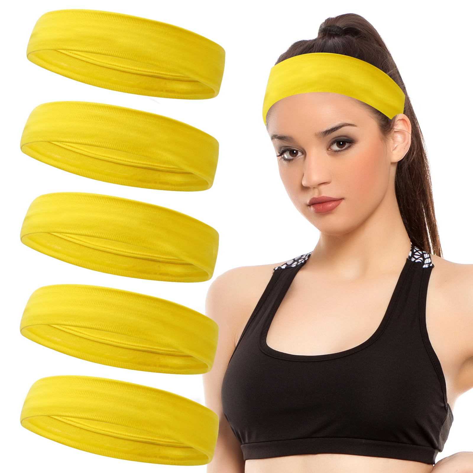ONEYE Workout Headbands for Women,Sports Sweat Band Non Slip,5PCS