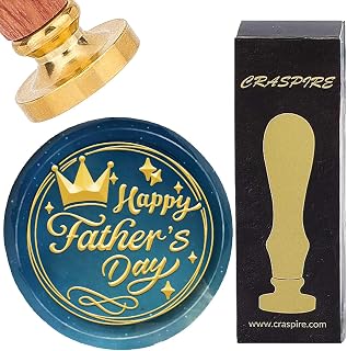 CRASPIRE Sealing Wax Stamp Happy Crown Word Happy Fathers Day 30mm Brass Head with Wooden Handle Vintage Removable Seal Stamp for Thanksgiving Party Envelopes Invitations Packing DIY Scrapbooking
