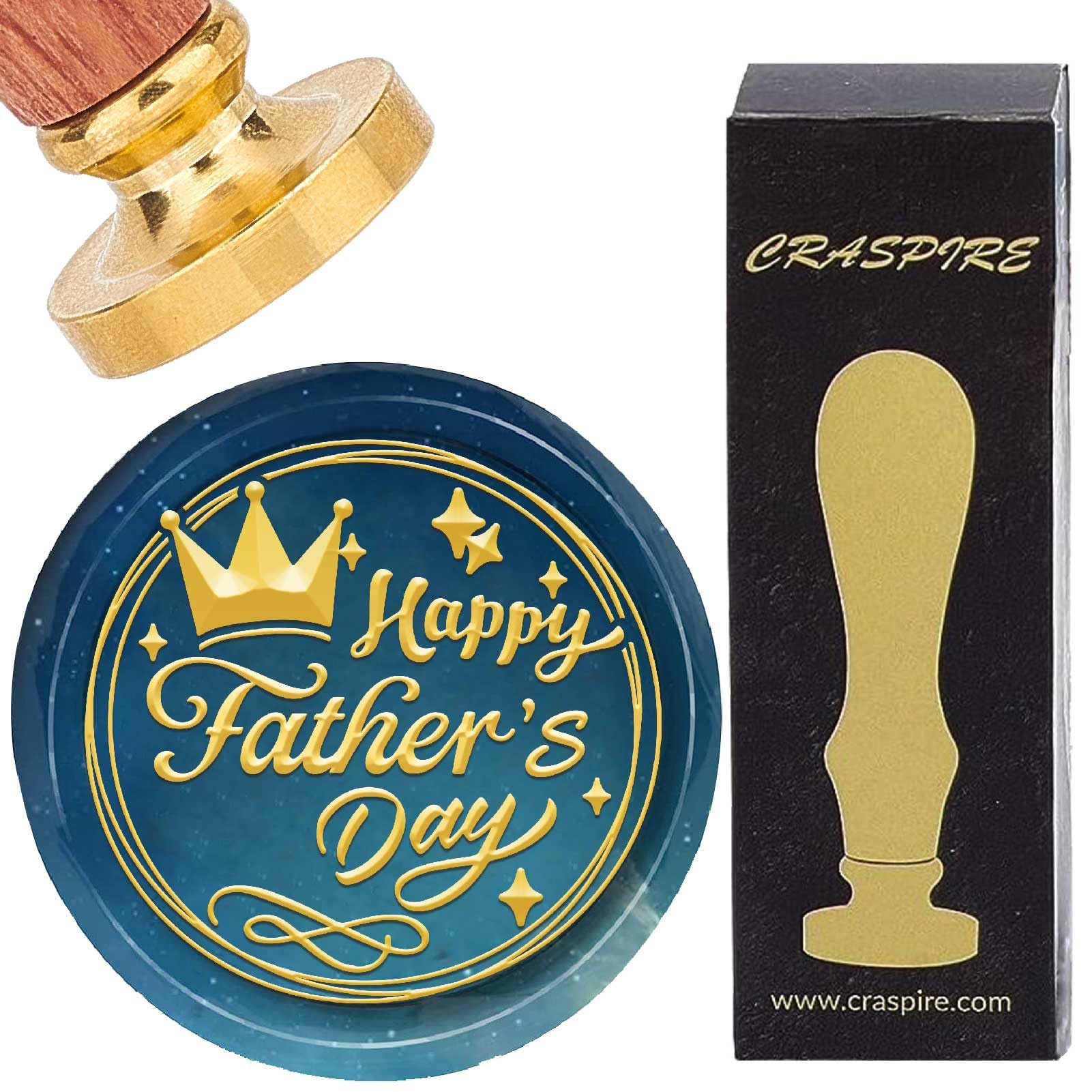 CRASPIRE Sealing Wax Stamp Happy Crown Word Happy Fathers Day 30mm Brass Head with Wooden Handle Vintage Removable Seal Stamp for Thanksgiving Party Envelopes Invitations Packing DIY Scrapbooking