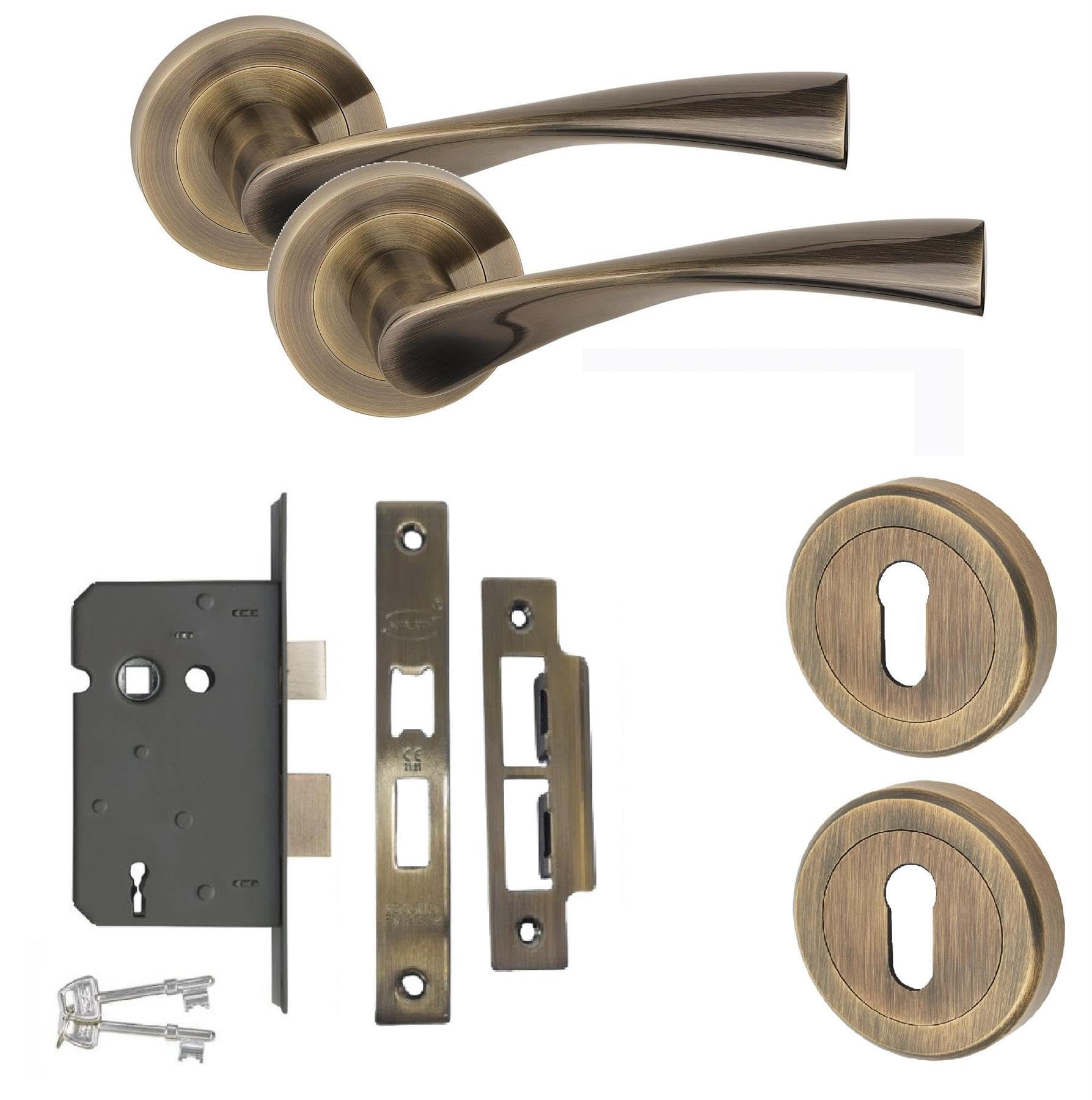 Golden Grace Astrid Design Key Lock Door Handle Set Thumbturn and Mortise Lock Antique Brass