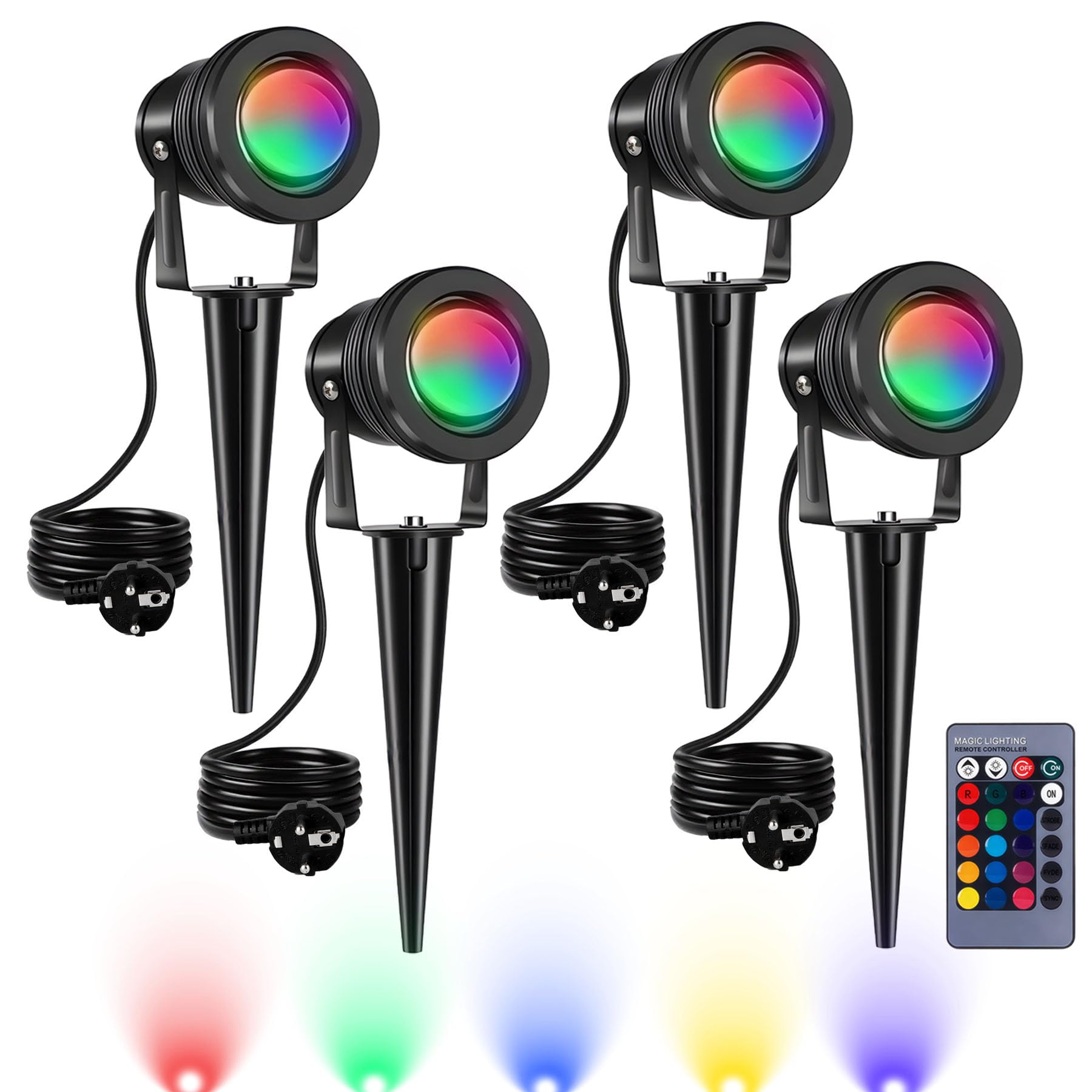 4 x 10 W RGB Zewnętrzny reflektor LED, światło ogrodowe LED, ciepła biała dekoracyjna lampa do ogrodu, podwórka, podjazdu [klasa efektywności energetycznej A+]