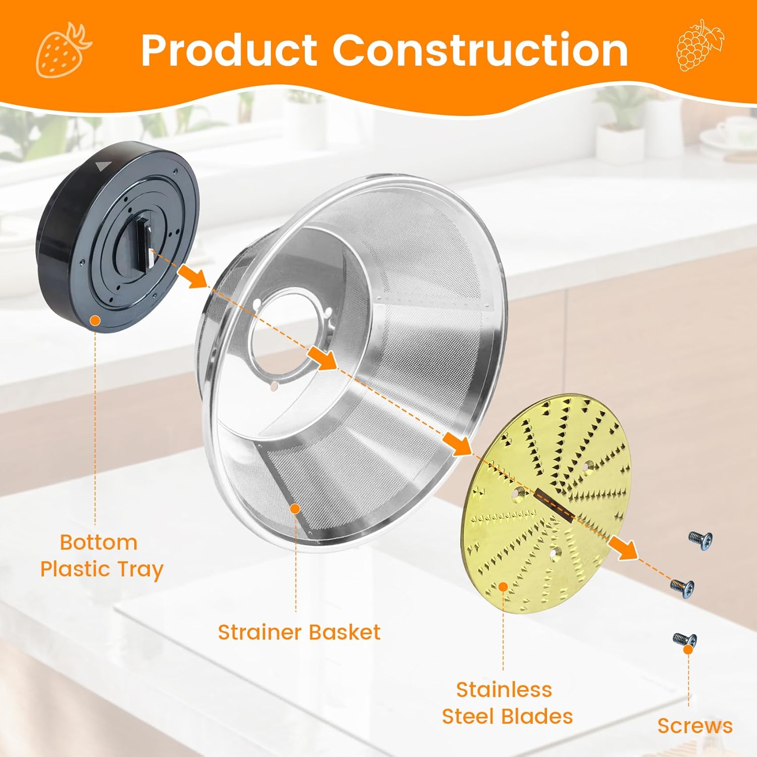 BR-3 Mesh Filter Basket Compatible with breville Juice Models BJE820XL/17, BJE510XL/45, 800JEXL Juicers, Blender Basket Assembly - Ready to Use Mesh Bowl, Upgraded Titanium-coated Blades and Base