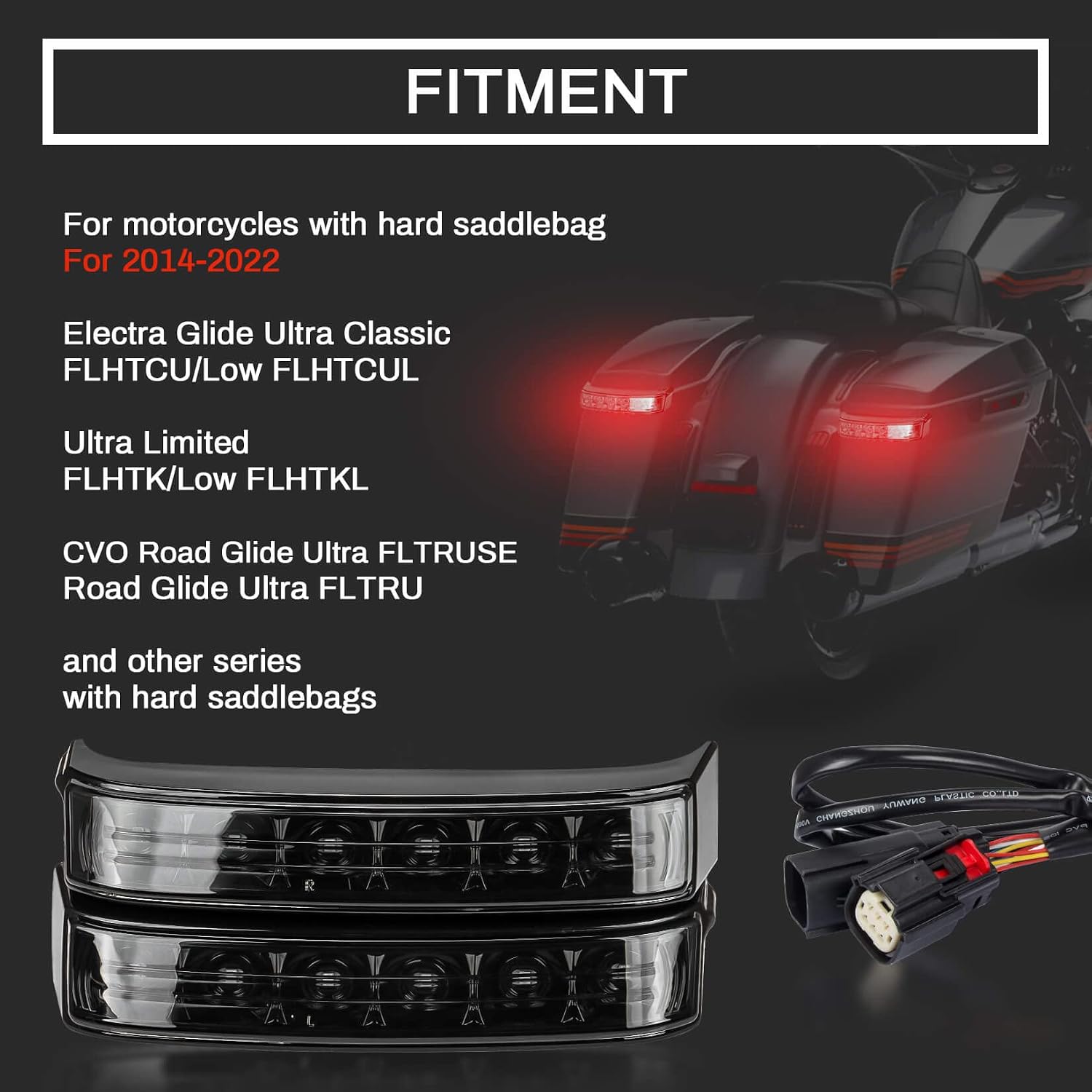 Saddlebag Housing Tail Run Brake Turn Light Lamp LED Len for Touring Street Road Glide CVO Electra Glide Ultra Classic Ultra Limited CVO 2014-2022 (Black Smoke)