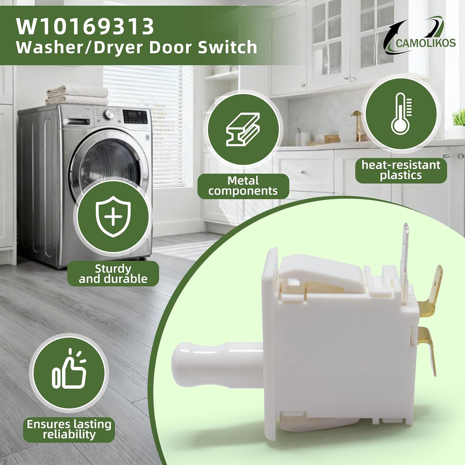 W10169313 Washer/Dryer Door Switch Fits for Whirlpool Speed Queen Maytag Kenmore Dryer W10169313 Door Switch Replace 305753 504570 1378530 AP4319999 PS1964648 EAP1964648